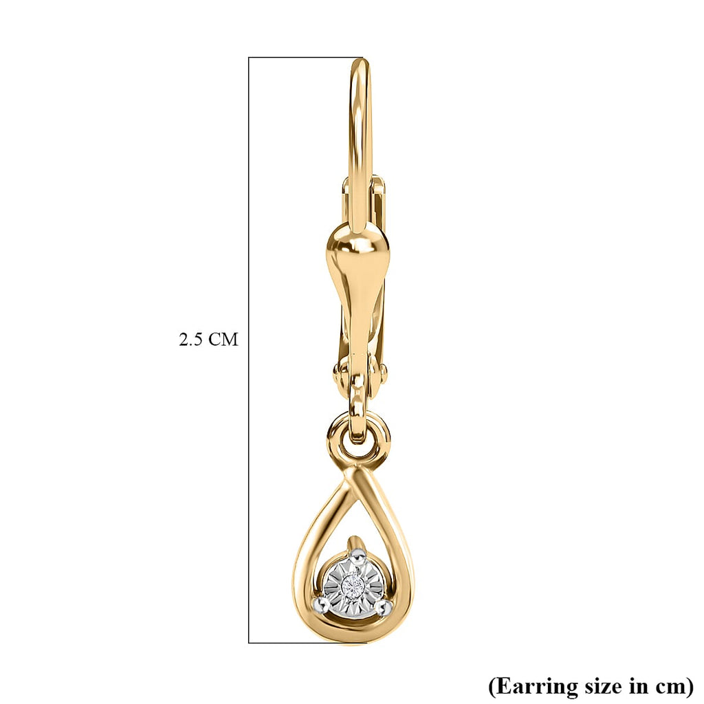 Close Out Deal - Diamond Lever Back Earrings in Vermeil Yellow Gold Sterling Silver