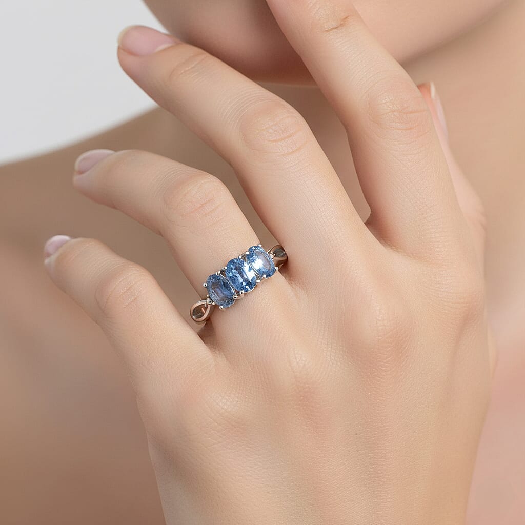 Close Out Deal- Himalayan Natural Kyanite Oval Cut Trilogy Ring 1.80 Ct. 8479508 2