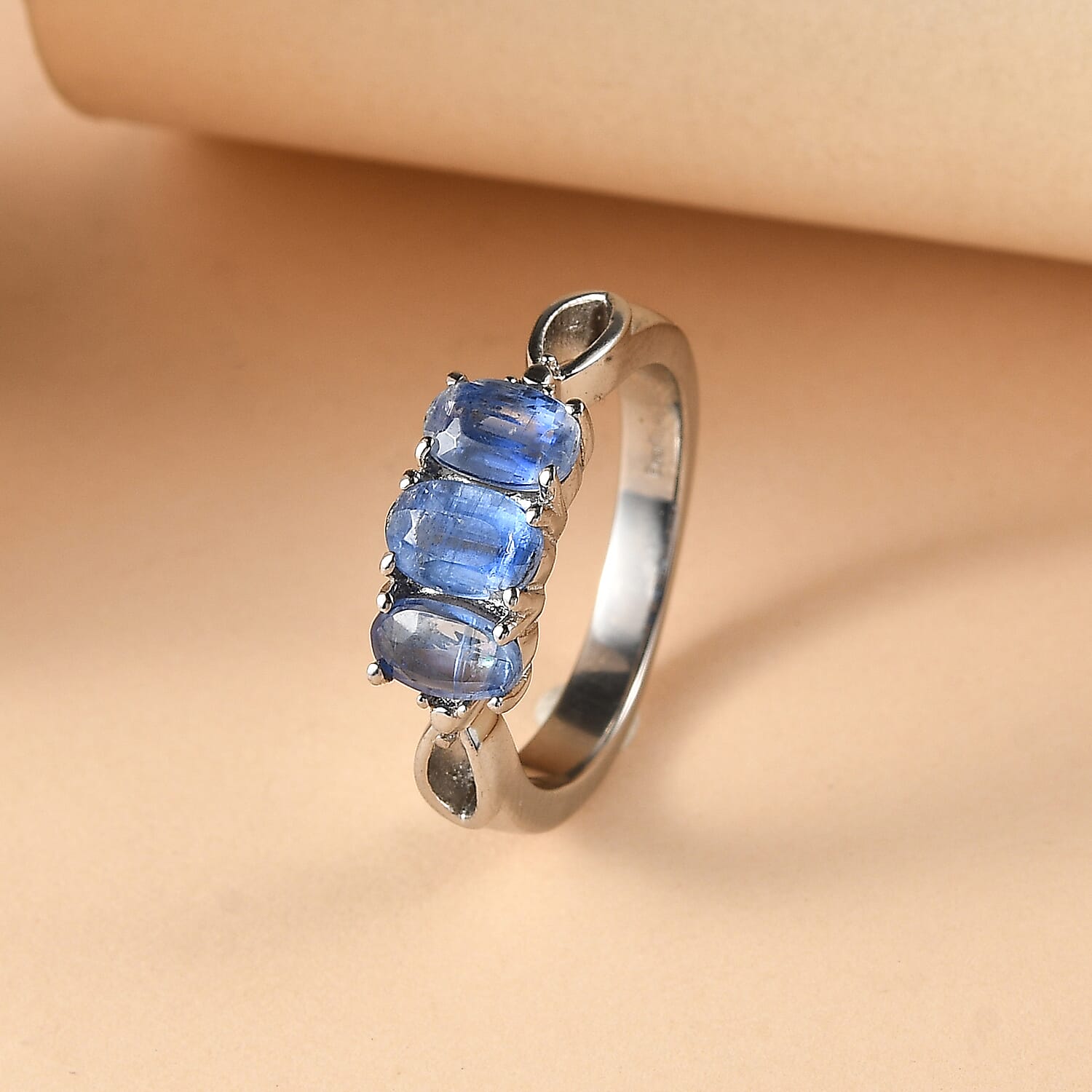 Close Out Deal- Himalayan Natural Kyanite Oval Cut Trilogy Ring 1.80 Ct. 8479508 3