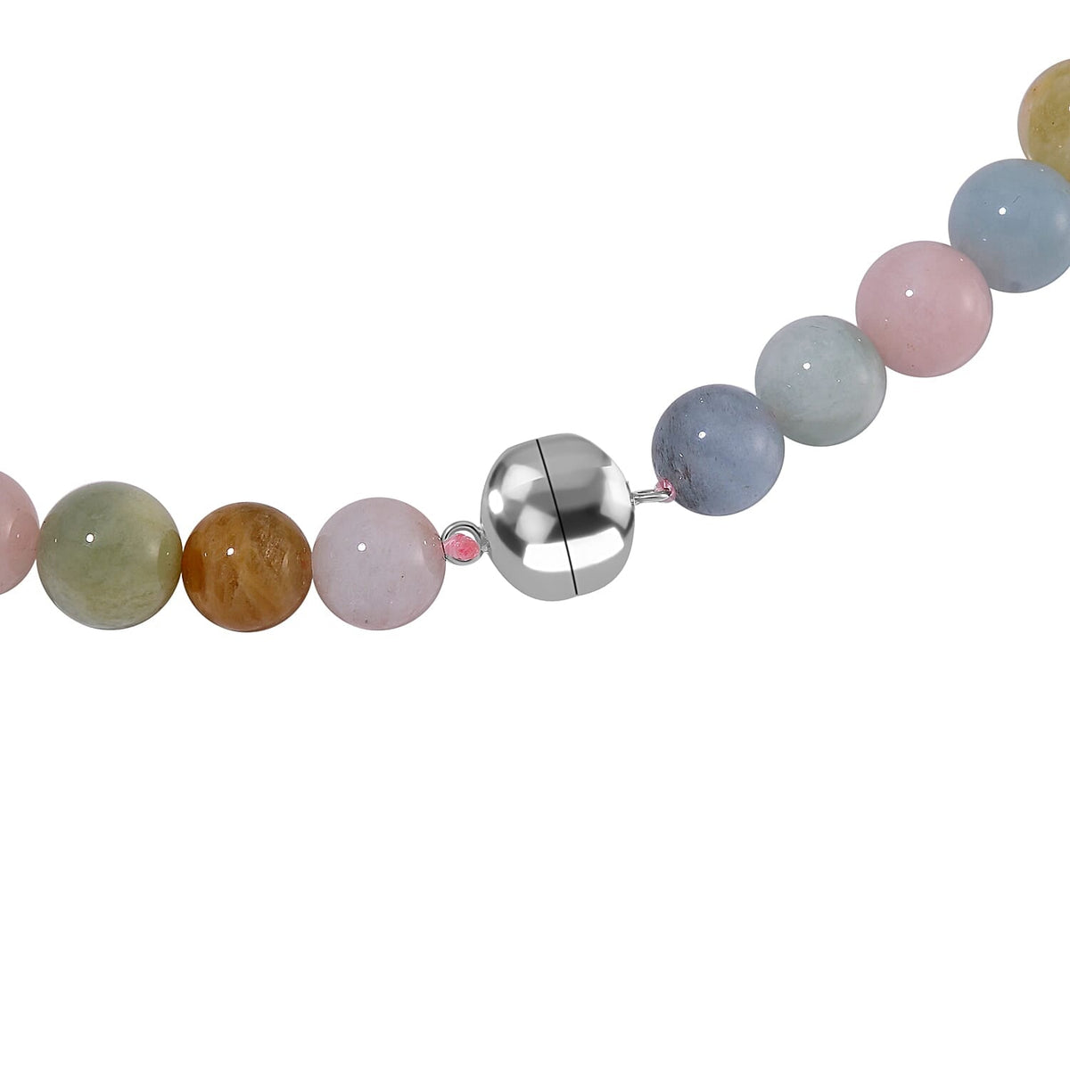 Close Out Deal- Multi Beryl (Aquamarine, Morganite) Bead Necklace (Size - 20) in Rhodium Overlay Sterling Silver 475 ct. 7810159 3
