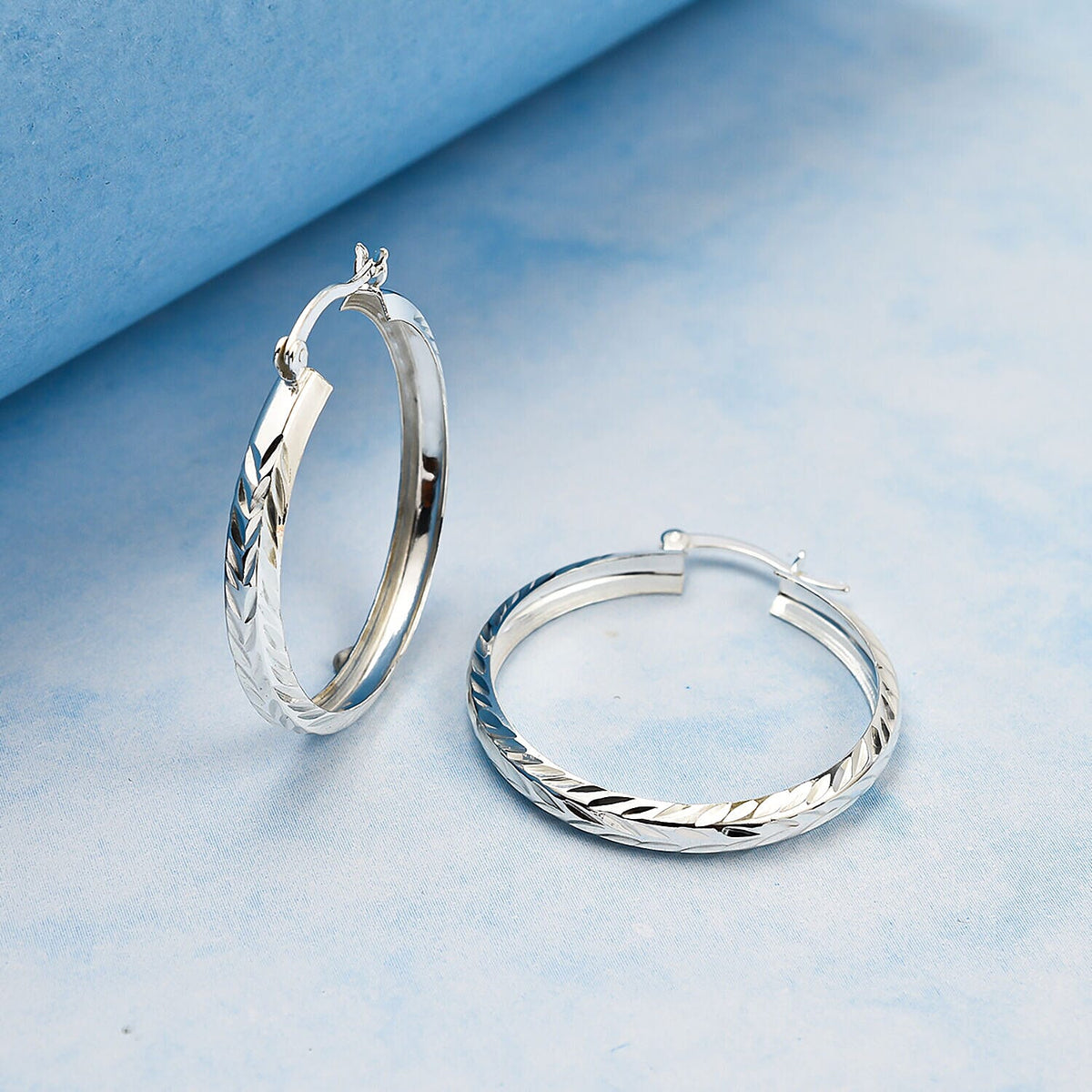 Close Out Deal - Sterling Silver Platinum Overlay Hoop Earrings 7279975 1
