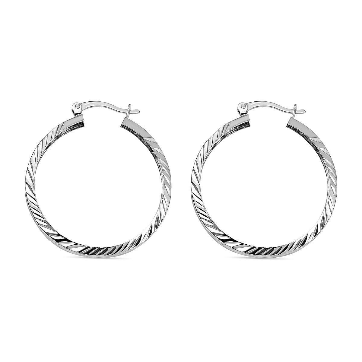 Close Out Deal - Sterling Silver Platinum Overlay Hoop Earrings 7279975 3