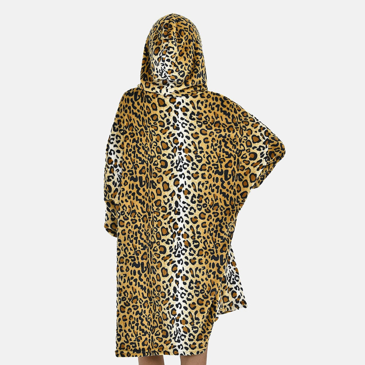 Leopard Pattern Flannel Oversized Hoodie with a Giant Pocket (One Size) - Black 7214657 2