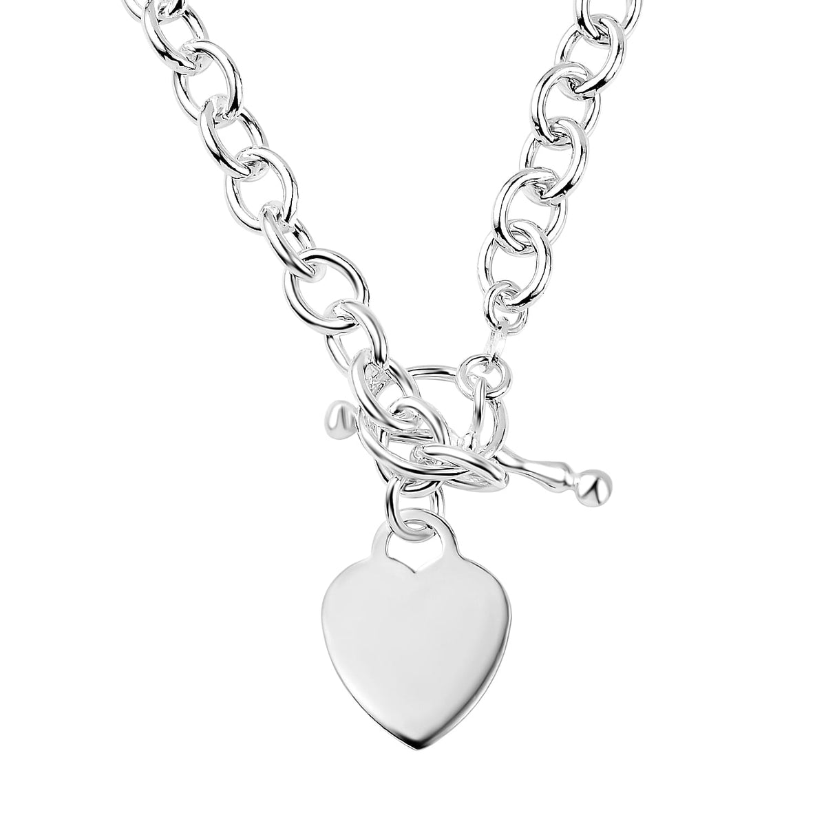 One Time Close Out - Sterling Silver Heart Belcher Necklace (Size - 18) with T-Bar Lock, Silver Wt. 30.88 Gms. 7134956 1