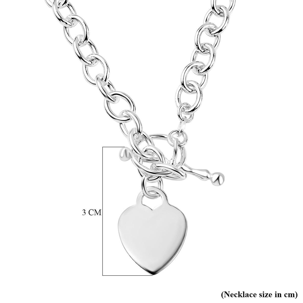 One Time Close Out - Sterling Silver Heart Belcher Necklace (Size - 18) with T-Bar Lock, Silver Wt. 30.88 Gms. 7134956 2