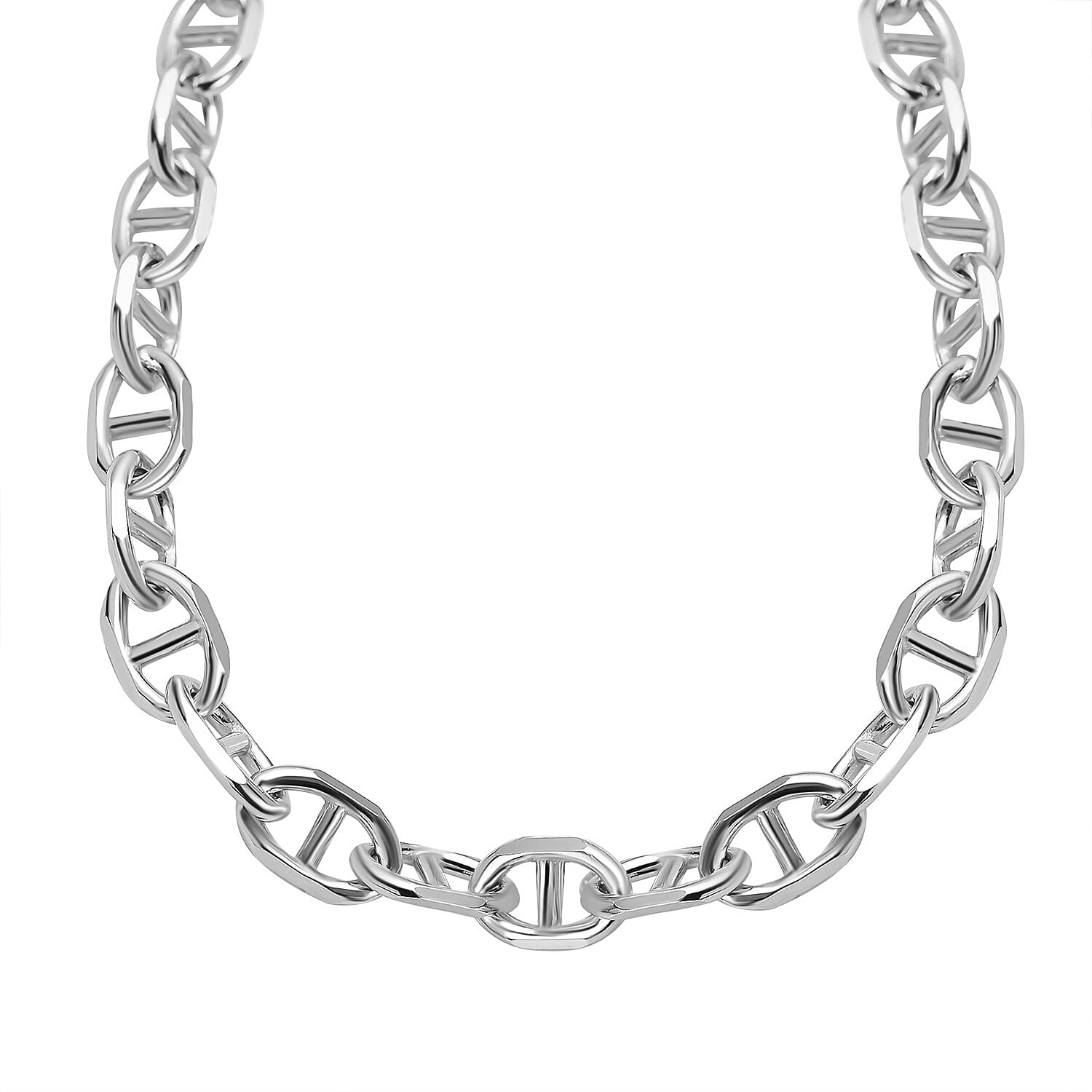 Italian Made - Platinum Overlay Sterling Silver Solid Mariner Link Necklace (Size-20), Silver Wt 25.50 Gms 7566717 0