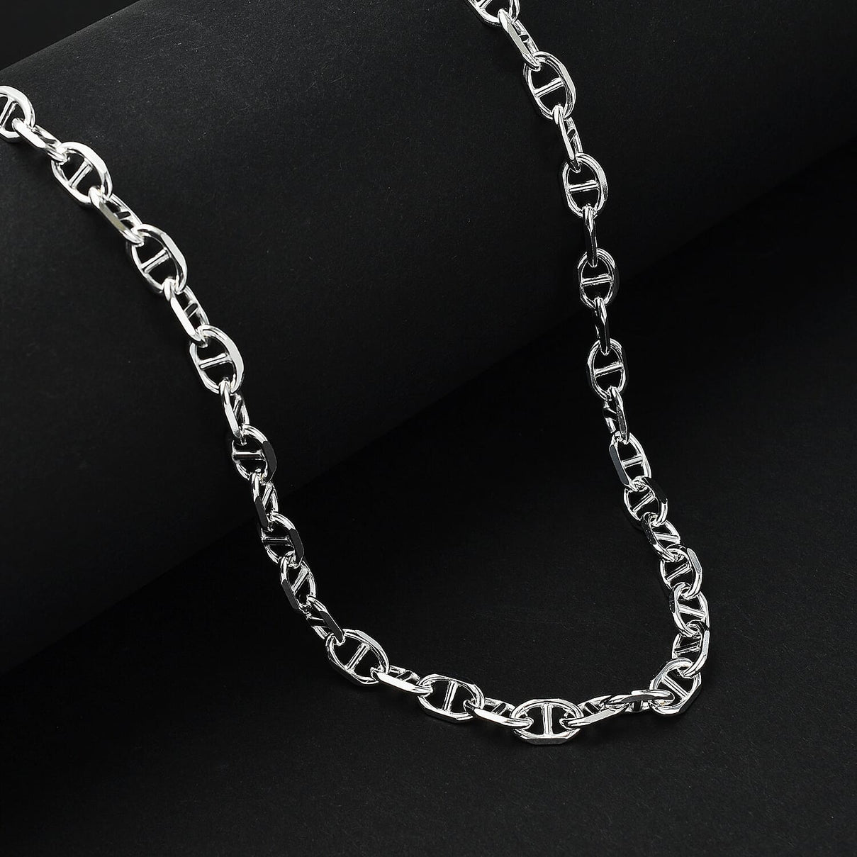 Italian Made - Platinum Overlay Sterling Silver Solid Mariner Link Necklace (Size-20), Silver Wt 25.50 Gms 7566717 1