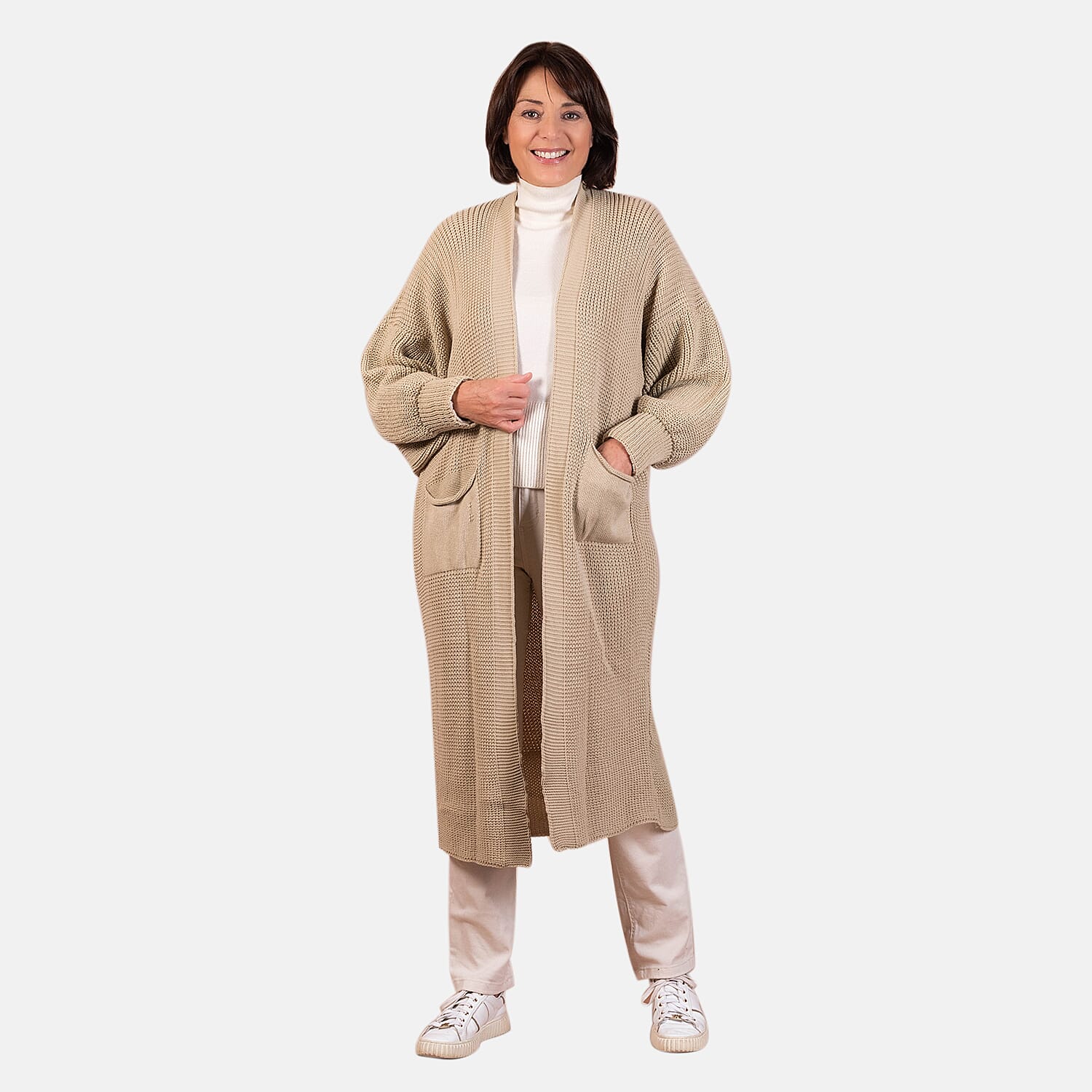 Closeout - Balloon Sleeve Long Cardigan (One Size,8 to 18) - Beige 7665384 0