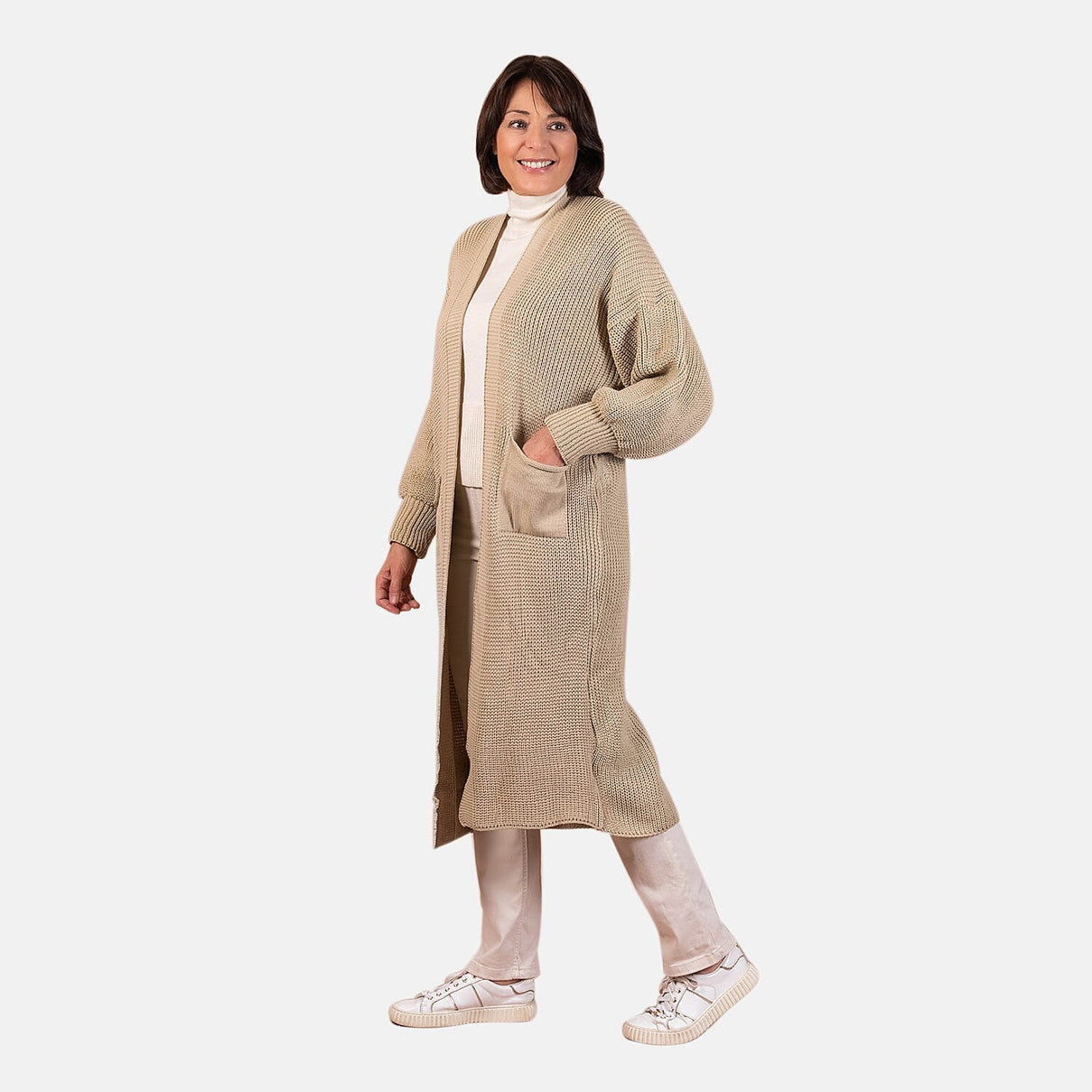 Closeout - Balloon Sleeve Long Cardigan (One Size,8 to 18) - Beige 7665384 2