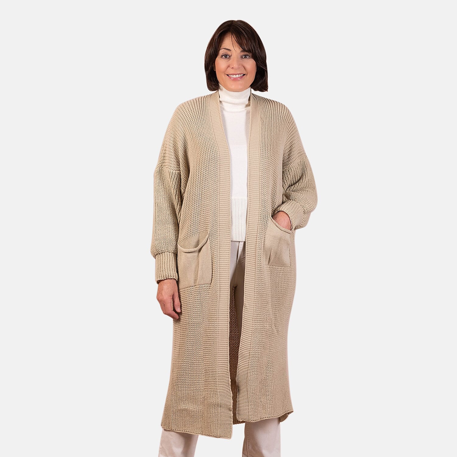 Closeout - Balloon Sleeve Long Cardigan (One Size,8 to 18) - Beige 7665384 3