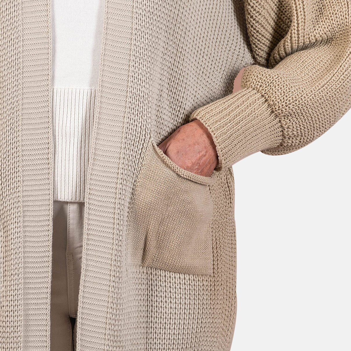 Closeout - Balloon Sleeve Long Cardigan (One Size,8 to 18) - Beige 7665384 5