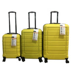 Bordlite Set of 3 - Durable Hard Shell 4 Wheel Suitcases with Soft Grip Handles- Yellow