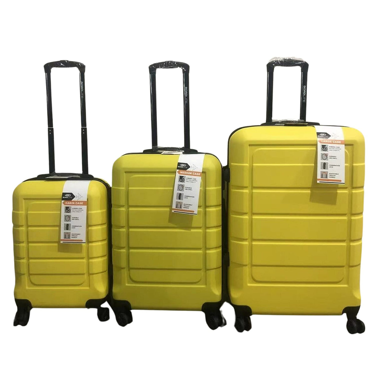 Closeout Bordlite Set of 3 - Durable Hard Shell 4 Wheel Suitcases with Soft Grip Handles- Yellow 7687340 3