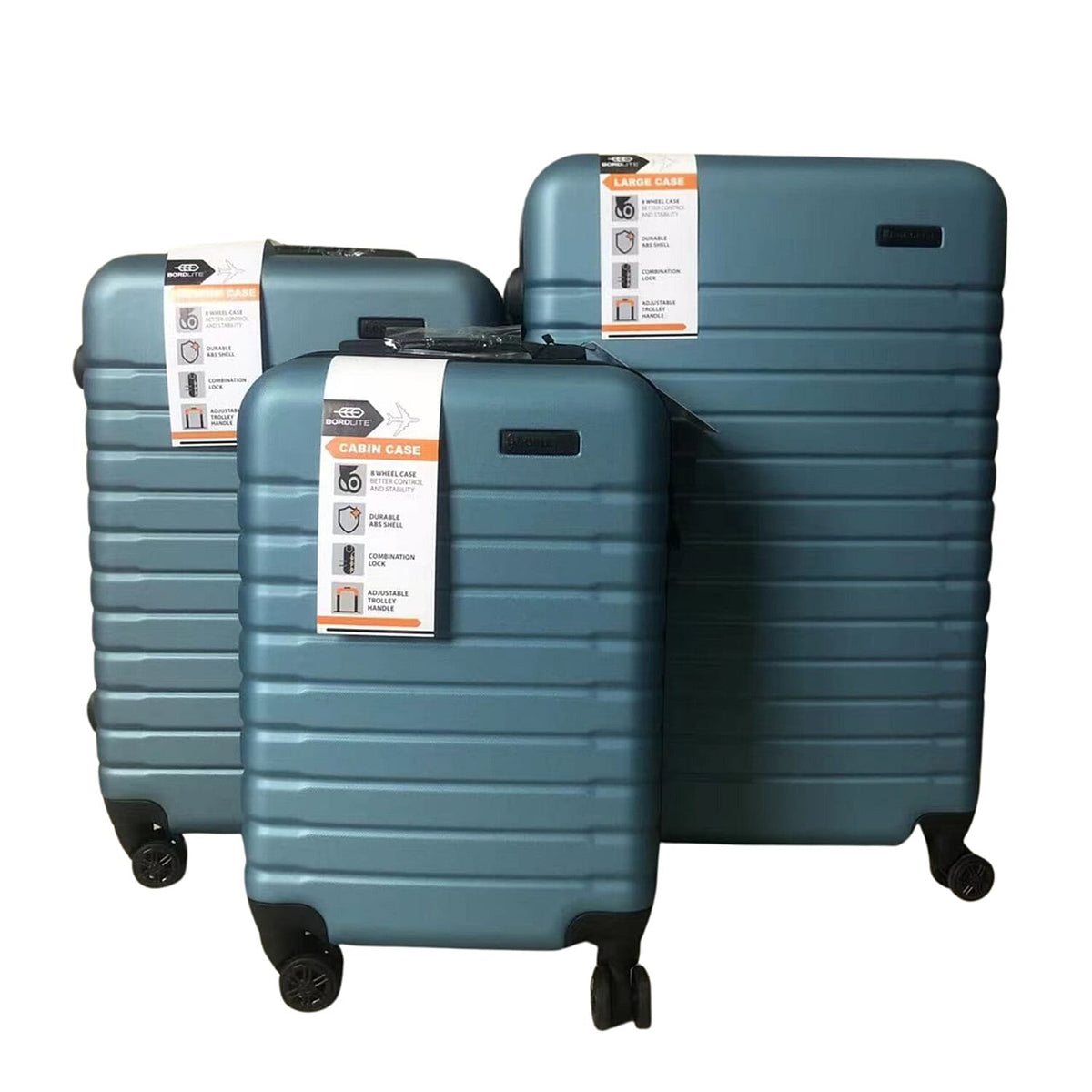 Closeout Bordlite Set of 3 - Durable Hard Shell 4 Wheel Suitcases with Soft Grip Handles- Blue 7607375 0