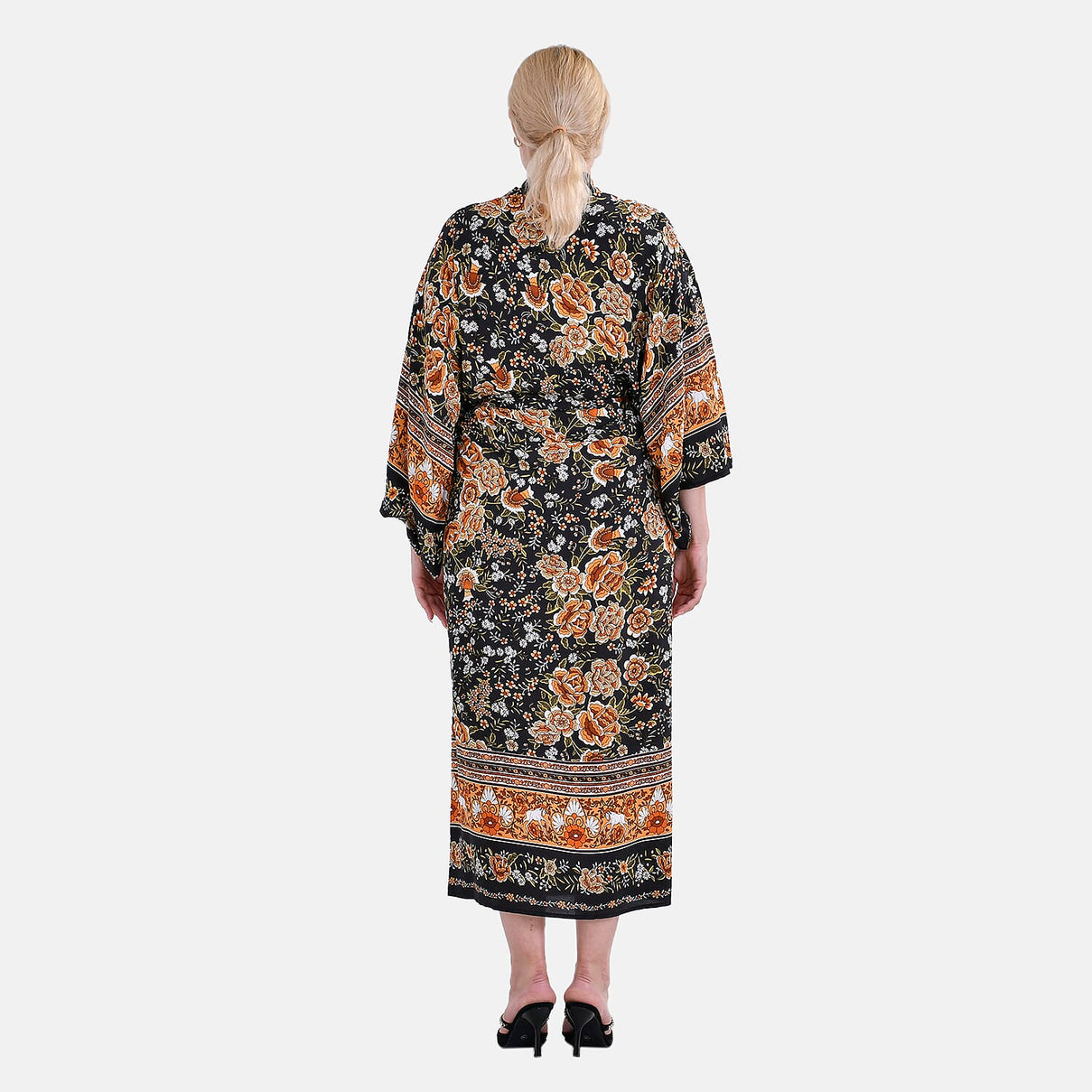 Closeout Deal 100% Viscose Flower Printed Long Kimono (One Size) - Black 7778271 2