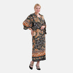 Closeout Deal 100% Viscose Flower Printed Long Kimono (One Size) - Black