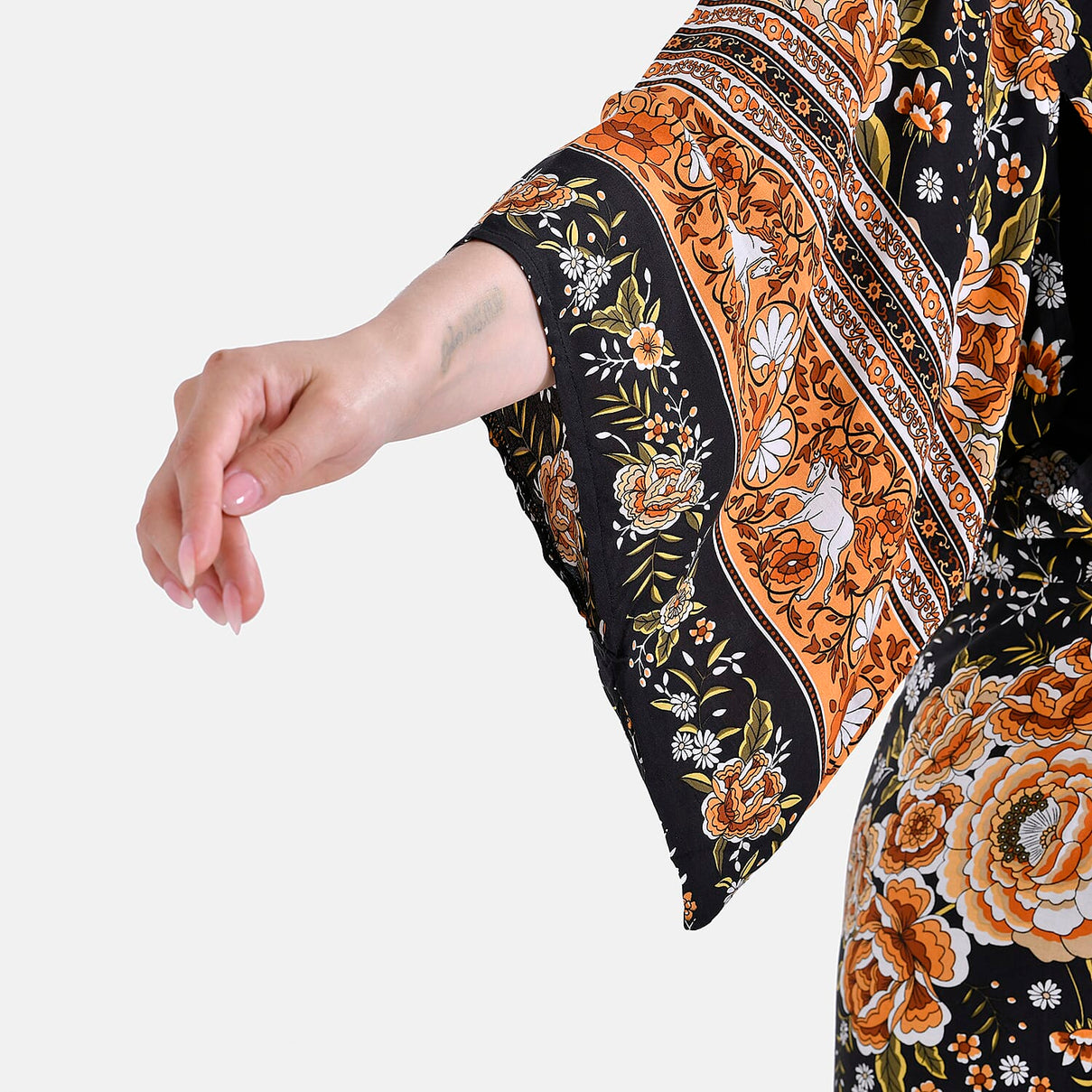 Closeout Deal 100% Viscose Flower Printed Long Kimono (One Size) - Black 7778271 6