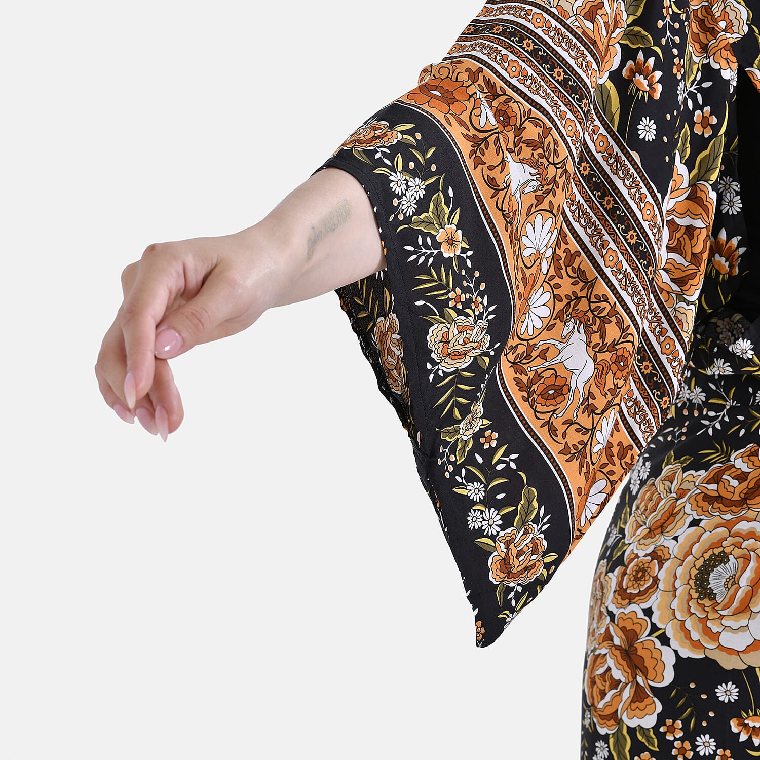 Closeout Deal 100% Viscose Flower Printed Long Kimono (One Size) - Black 7778271 6