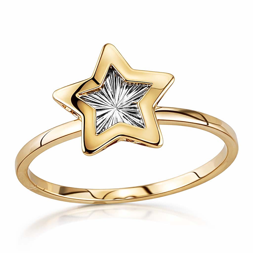 Closeout Deal - 9K Yellow &amp; White Diamond-Cut Gold Star Ring 8157920 0