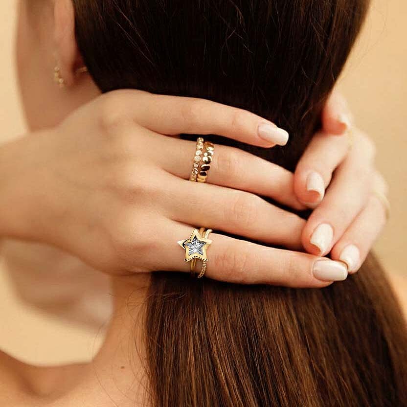 Closeout Deal - 9K Yellow &amp; White Diamond-Cut Gold Star Ring 8157920 1