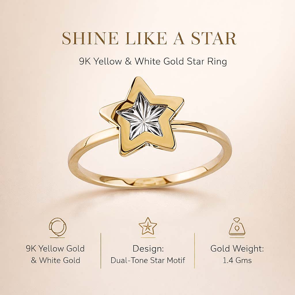 Closeout Deal - 9K Yellow &amp; White Diamond-Cut Gold Star Ring 8157920 4