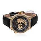 Closeout Deal - Aviator Ladies Crystal Studded Watch with World Timer Function with Genuine Leather Strap - 38mm Dial