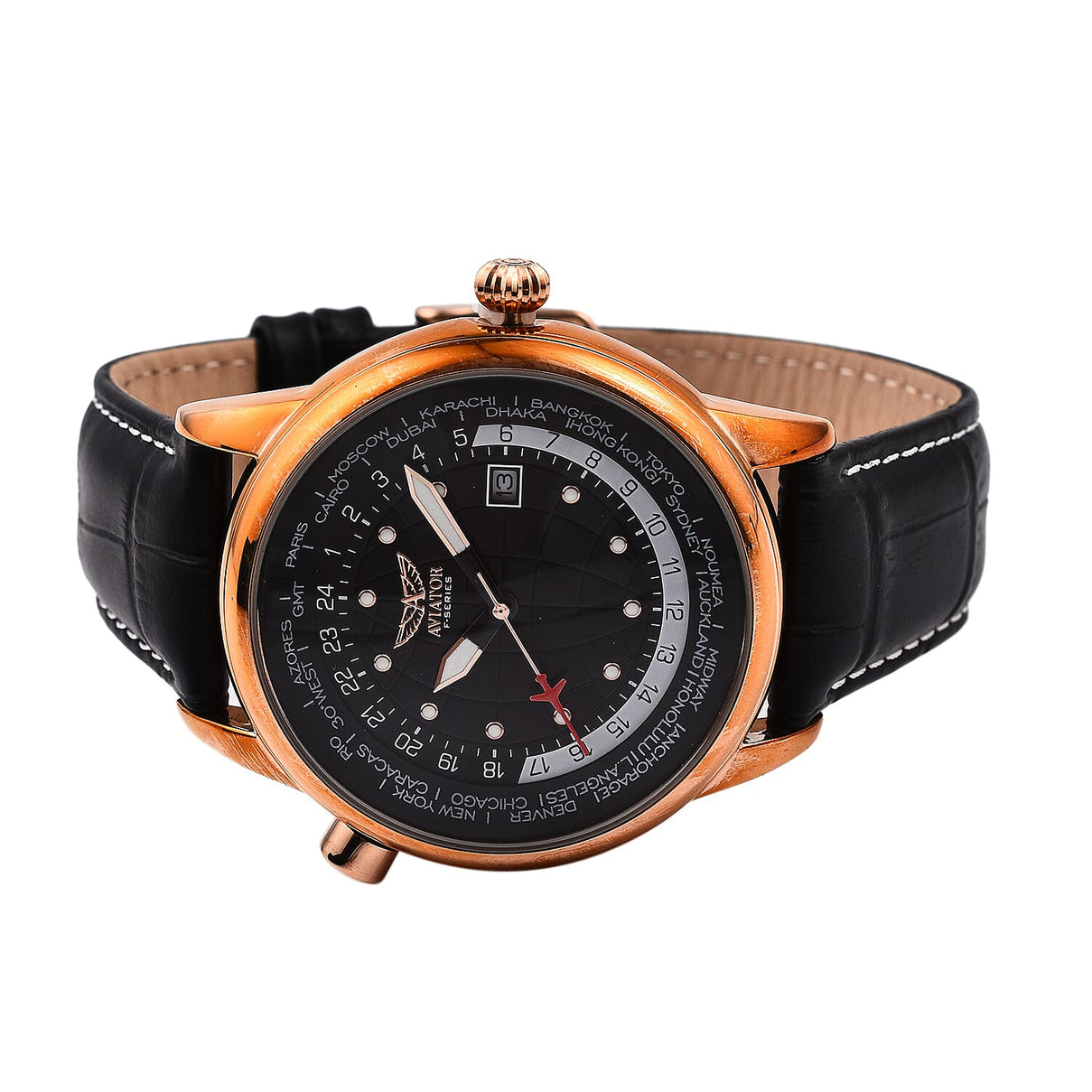 Closeout Deal - Aviator Mens Black Dial Watch with Black Leather Strap 7019209 2