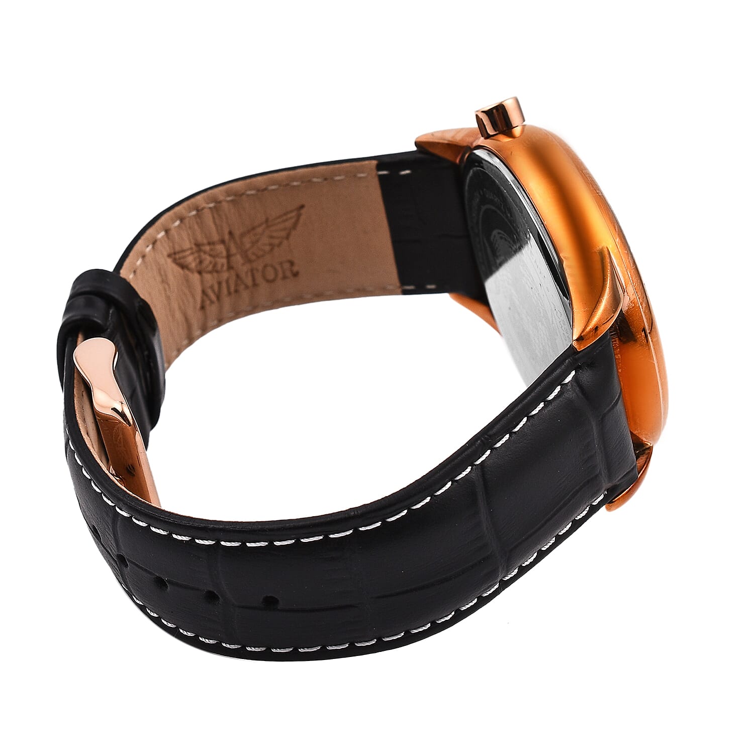 Closeout Deal - Aviator Mens Black Dial Watch with Black Leather Strap 7019209 3