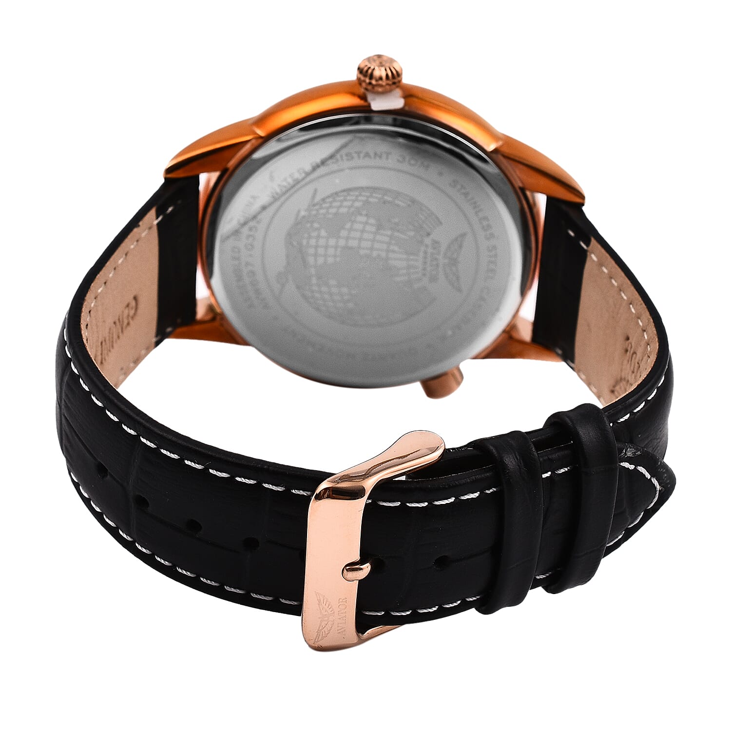 Closeout Deal - Aviator Mens Black Dial Watch with Black Leather Strap 7019209 4