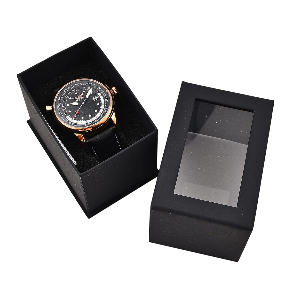 Closeout Deal - Aviator Mens Black Dial Watch with Black Leather Strap 7019209 6