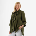 Closeout Deal- Marina Kaneva Bowtie Blouse (Size 10) - Khaki