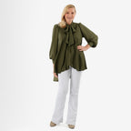 Closeout Deal- Marina Kaneva Bowtie Blouse (Size 10) - Khaki