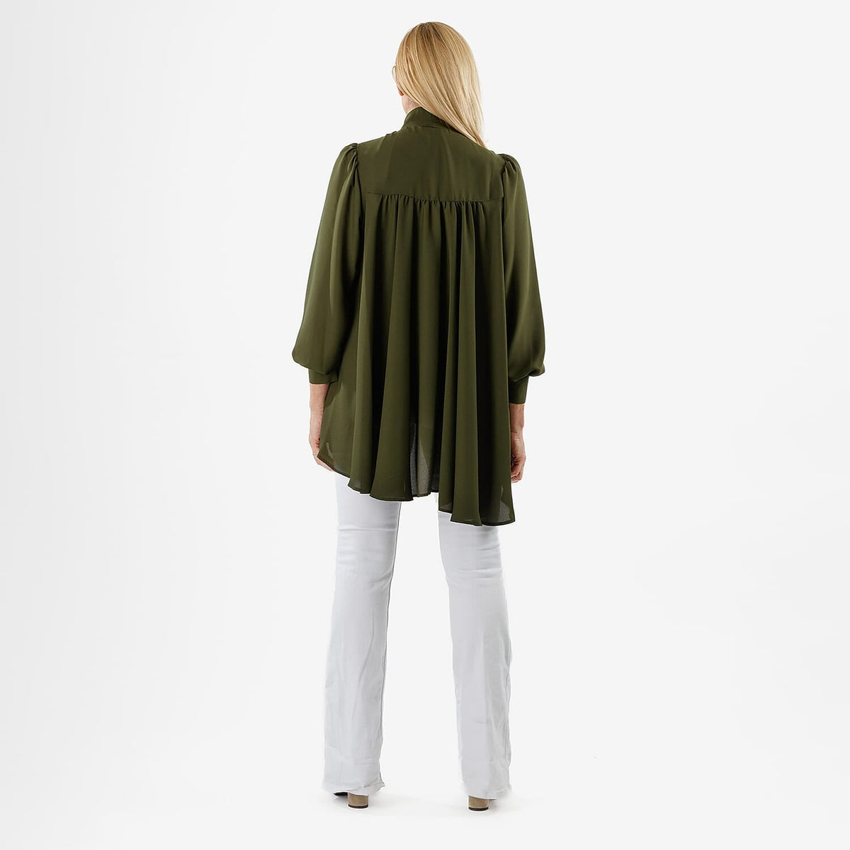 Closeout Deal: Marina Kaneva Bowtie Blouse (Size 10) - Khaki V32518400 3