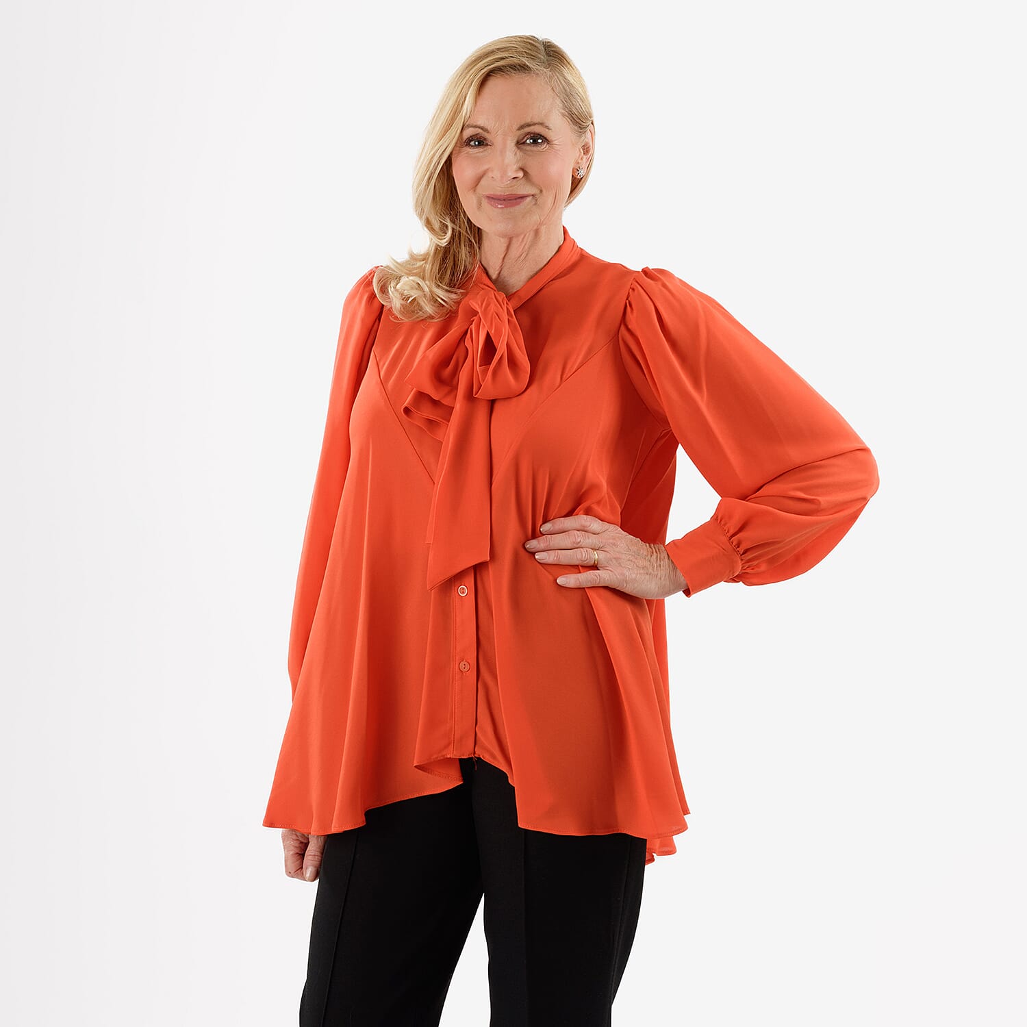 Closeout Deal- Marina Kaneva Bowtie Blouse (Size 10) - Orange 8285350 0