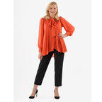 Closeout Deal- Marina Kaneva Bowtie Blouse (Size 10) - Orange