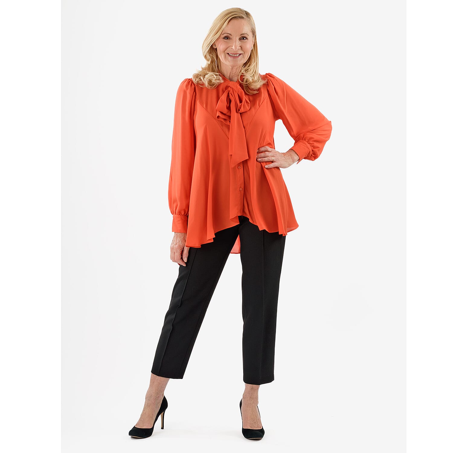 Closeout Deal- Marina Kaneva Bowtie Blouse (Size 10) - Orange 8285350 1
