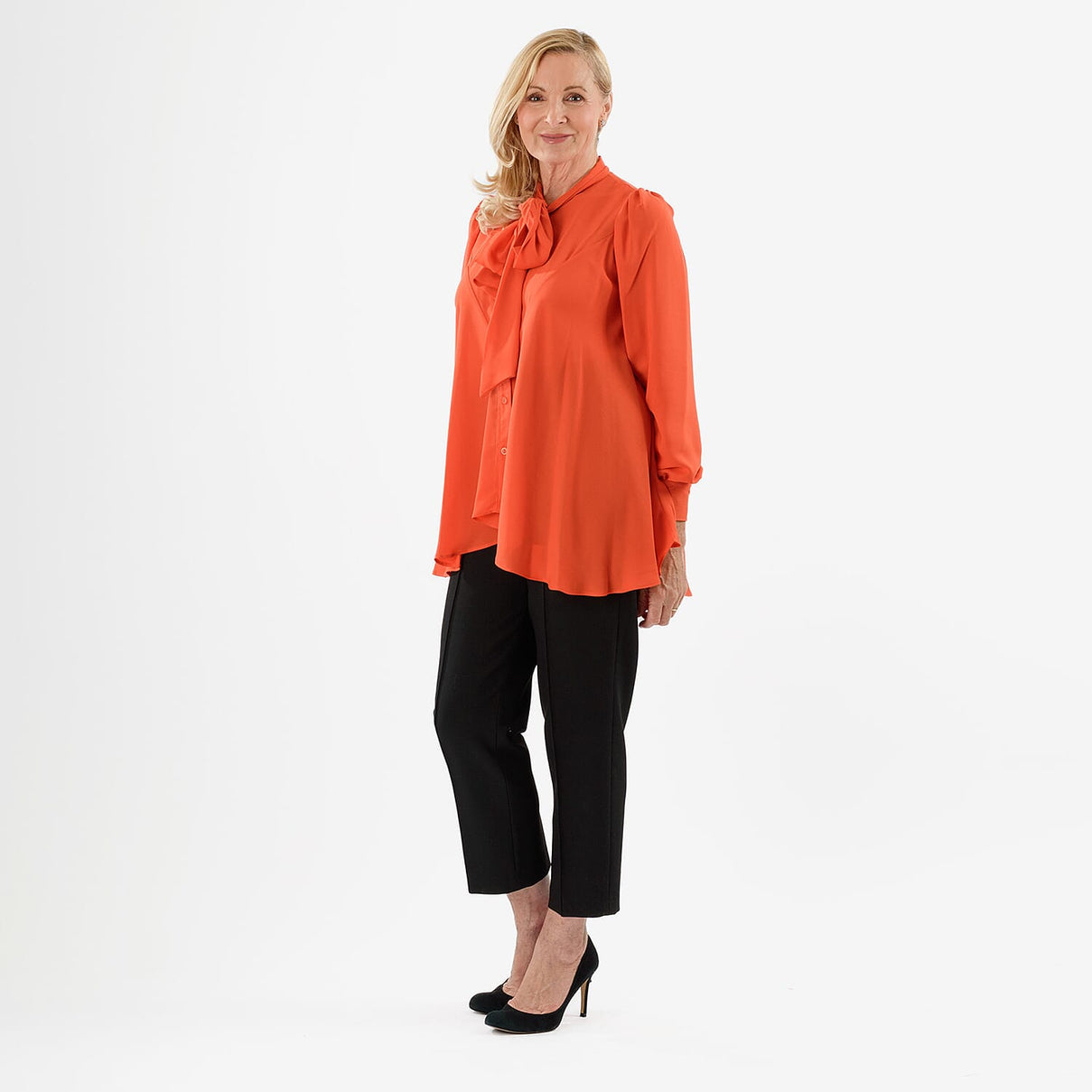 Closeout Deal- Marina Kaneva Bowtie Blouse (Size 10) - Orange 8285350 2