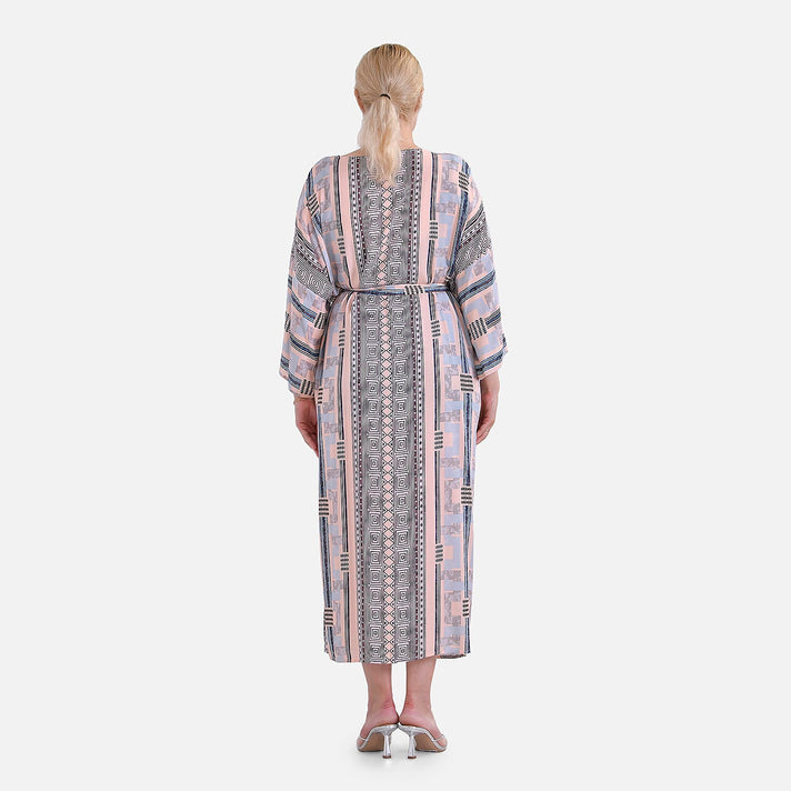 Closeout Deal- Bohemian Style Beige Multi-Stripe Long Wrap Kimono (One Size) 7780514 2