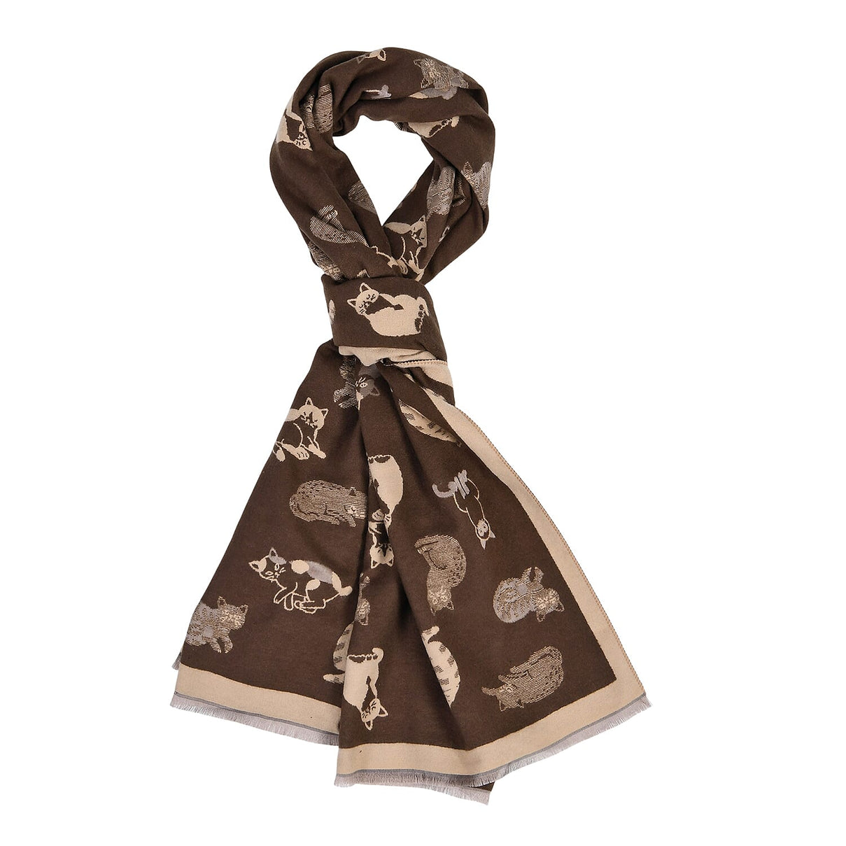 Closeout Deal- Cat Pattern Scarf (180 x 67 cm) - Brown &amp; Beige 8249812 6