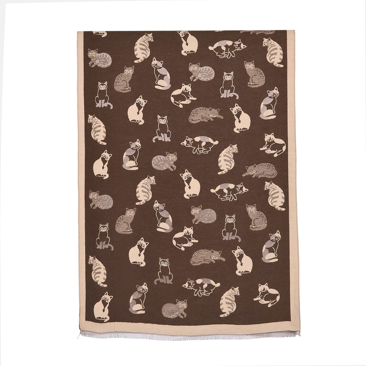 Closeout Deal- Cat Pattern Scarf (180 x 67 cm) - Brown &amp; Beige 8249812 7