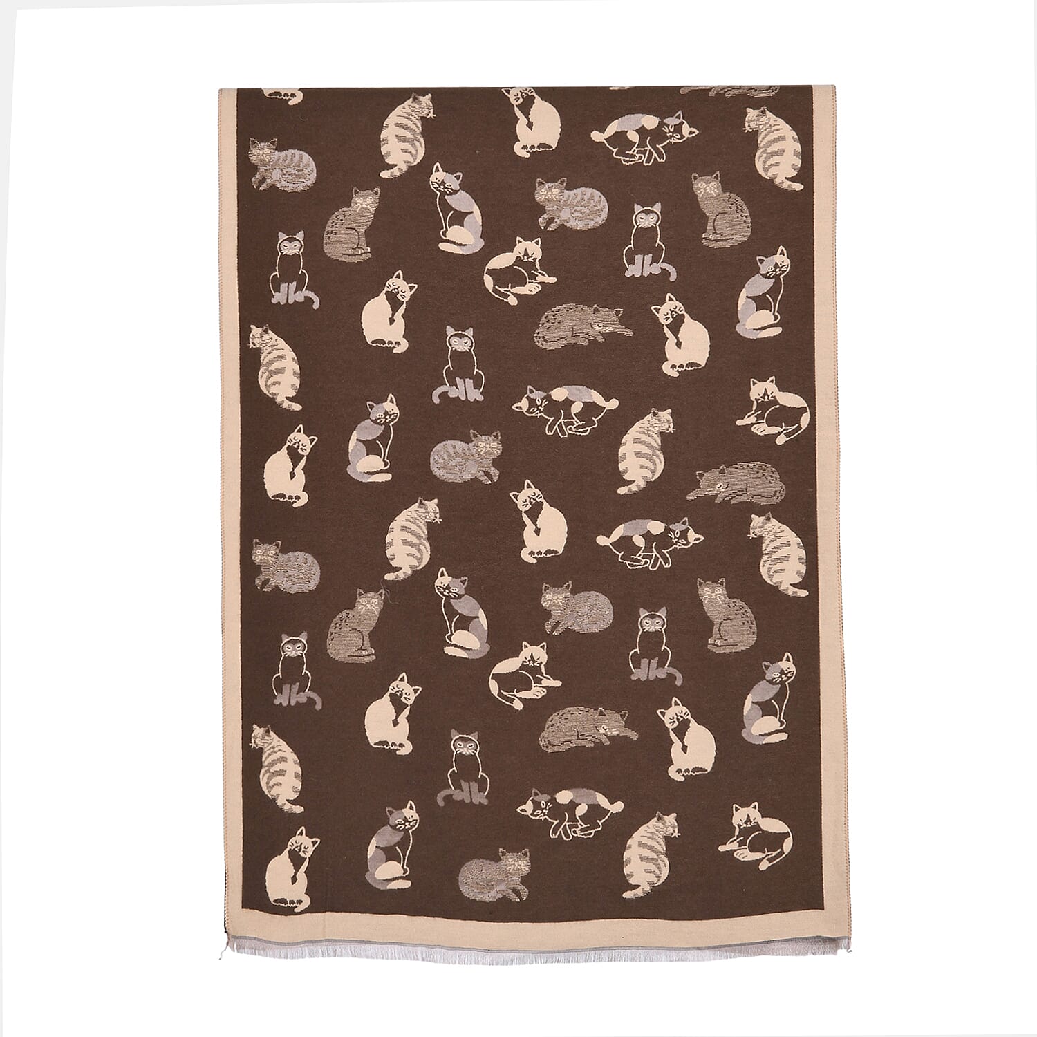 Closeout Deal- Cat Pattern Scarf (180 x 67 cm) - Brown &amp; Beige 8249812 7