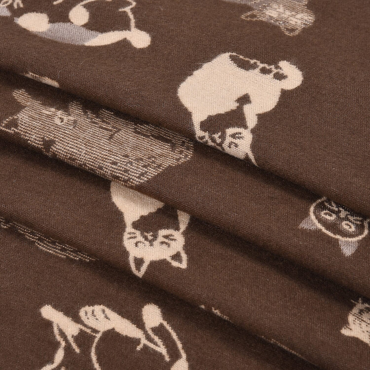 Closeout Deal- Cat Pattern Scarf (180 x 67 cm) - Brown &amp; Beige 8249812 8