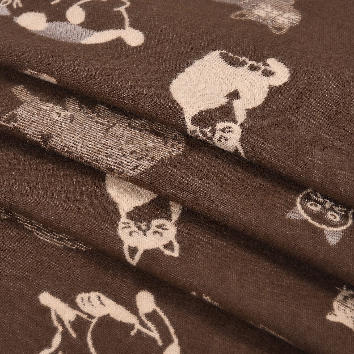 Closeout Deal- Cat Pattern Scarf (180 x 67 cm) - Brown &amp; Beige 8249812 8