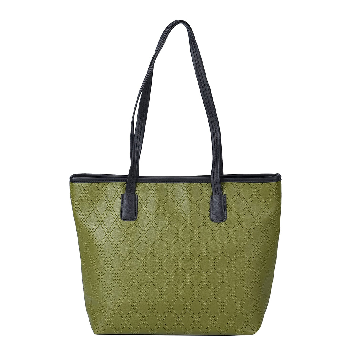 Closeout Deal Diamond Pattern Tote Bag with Shoulder Strap (Size 40x30x11 Cm) - Olive Green &amp; Black 6344517 0