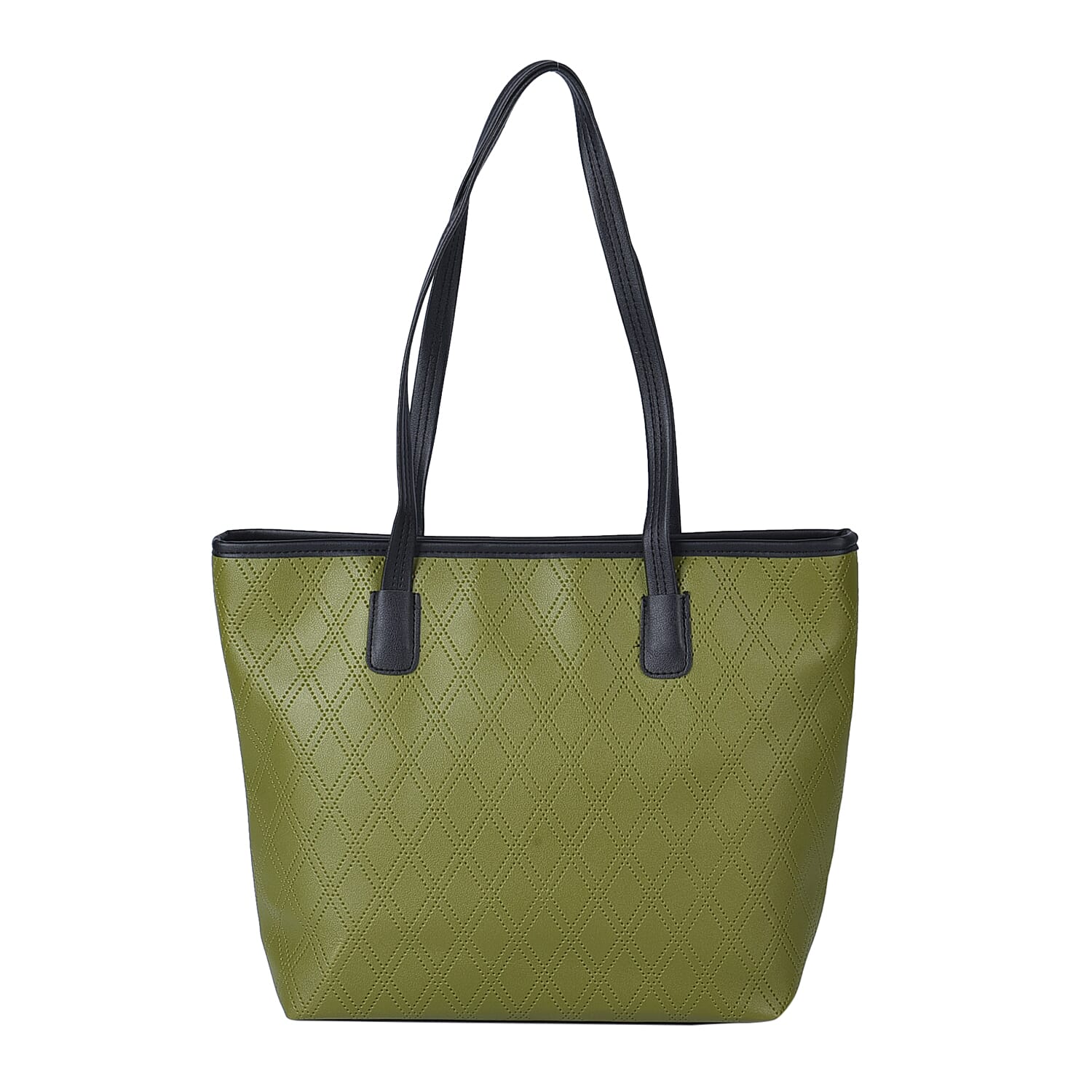 Closeout Deal Diamond Pattern Tote Bag with Shoulder Strap (Size 40x30x11 Cm) - Olive Green &amp; Black 6344517 0