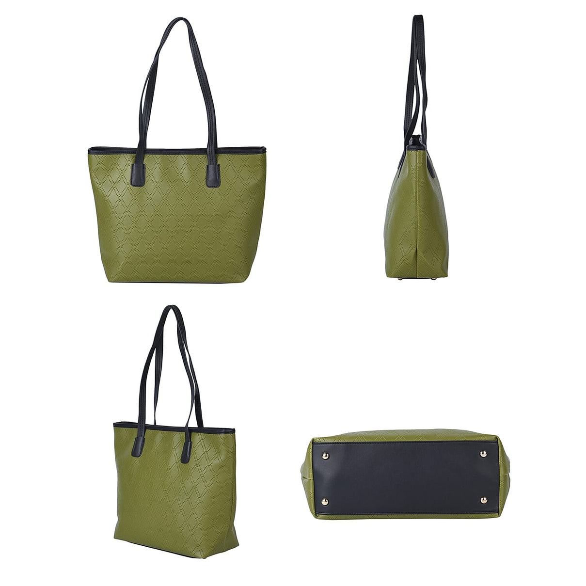Closeout Deal Diamond Pattern Tote Bag with Shoulder Strap (Size 40x30x11 Cm) - Olive Green &amp; Black 6344517 4