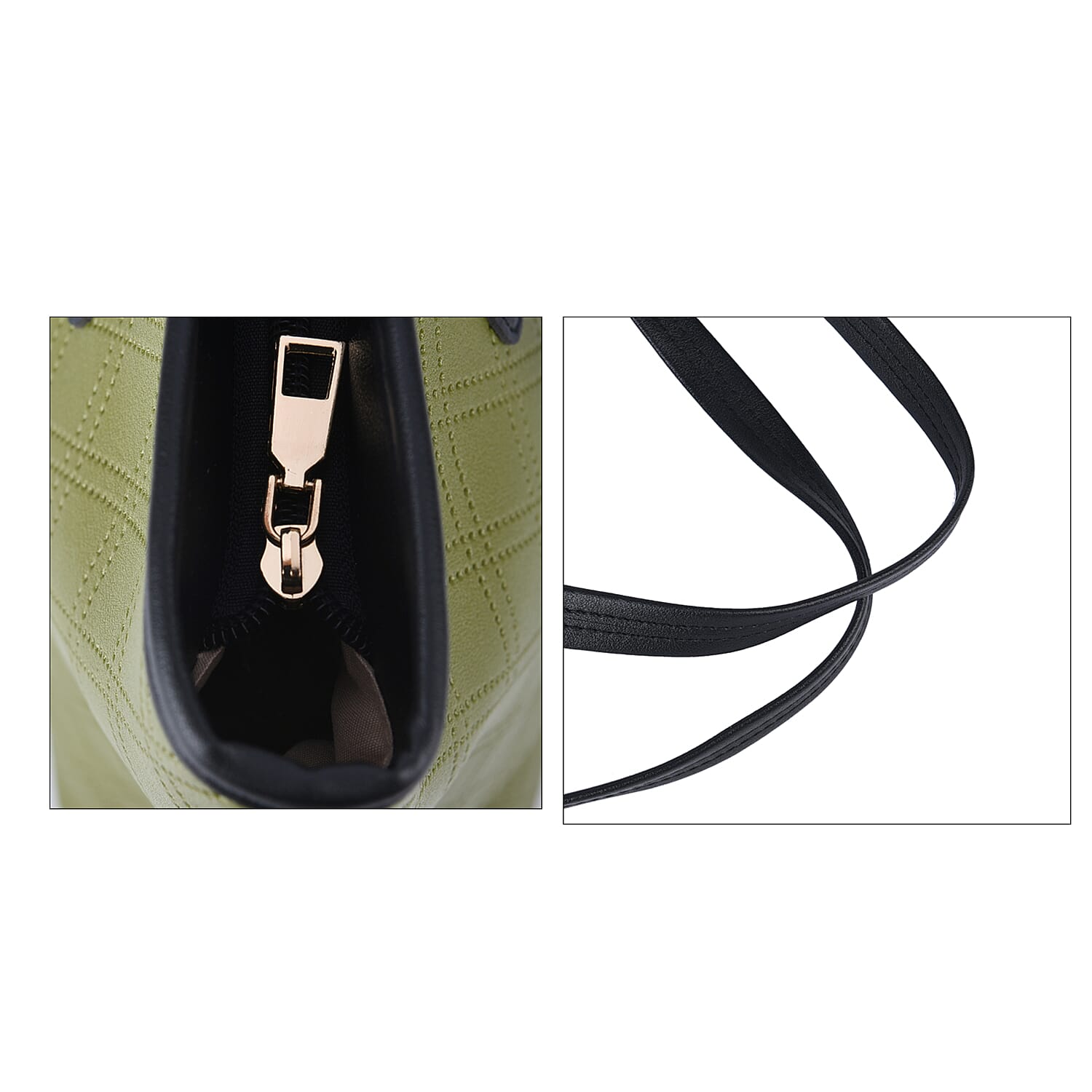 Closeout Deal Diamond Pattern Tote Bag with Shoulder Strap (Size 40x30x11 Cm) - Olive Green &amp; Black 6344517 5