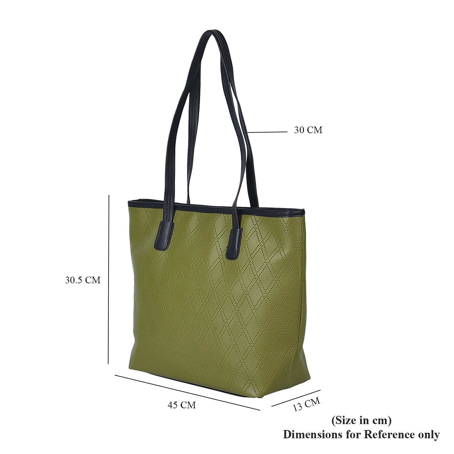 Closeout Deal Diamond Pattern Tote Bag with Shoulder Strap (Size 40x30x11 Cm) - Olive Green &amp; Black 6344517 7