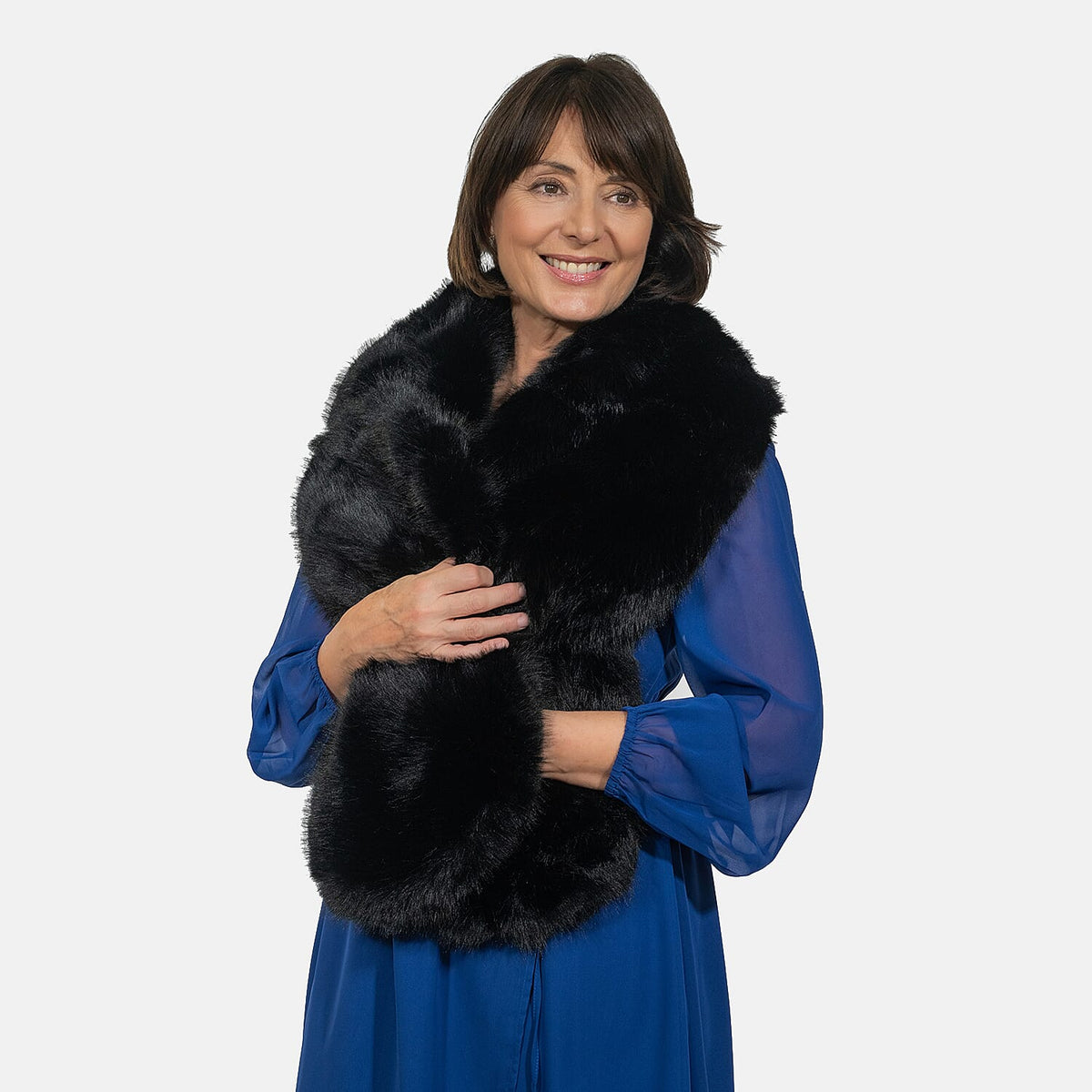 Closeout Deal - Faux Fur Wrap (Size 160x30 cm) - Black 7550849 1