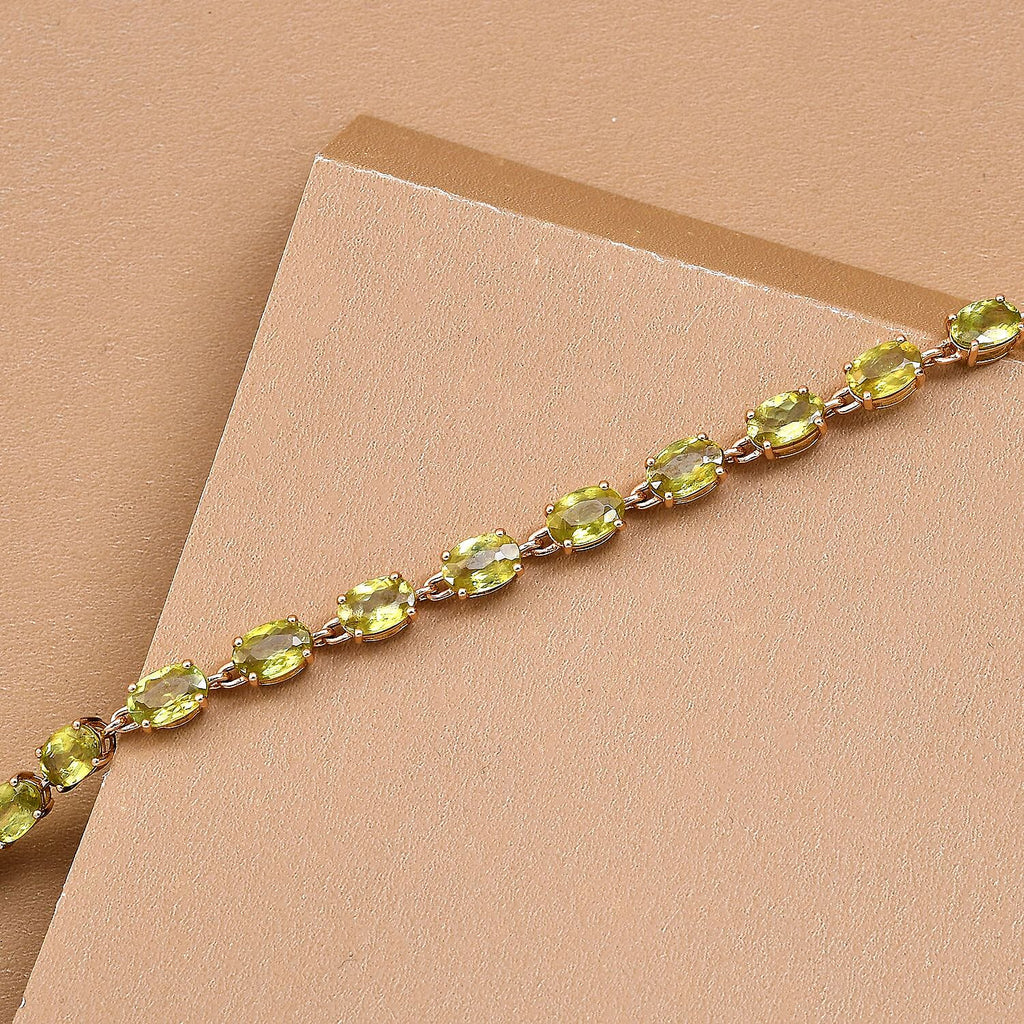 Closeout Deal - 14K Yellow Gold AAA Sphene Bracelet (Size - 7.5) 11.10 Ct.